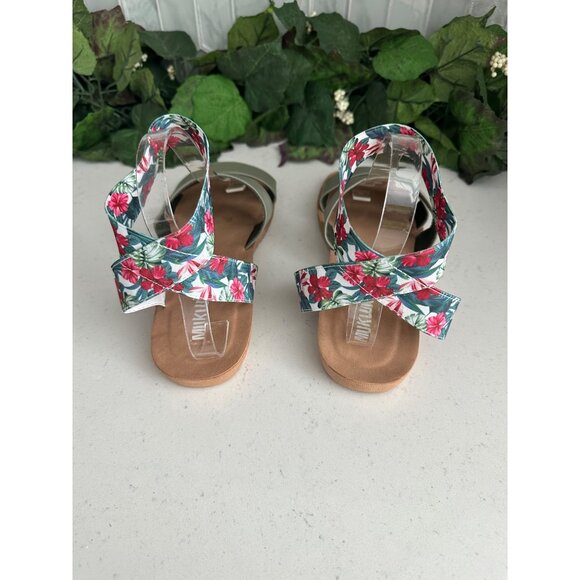 Muk Luks Womens Size 8 Sage Green & Floral Strap Sandals Faux Leather & Trim - Picture 3 of 6